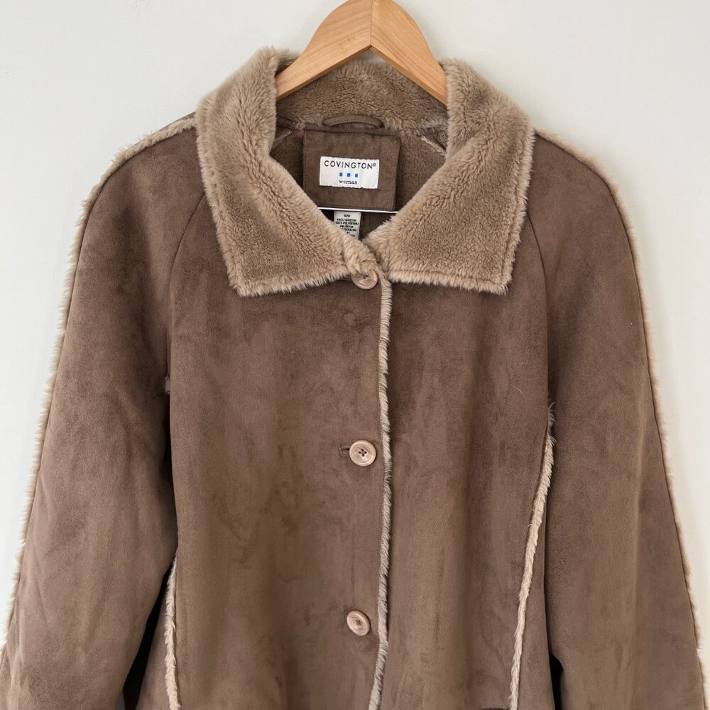 Covington Womens Faux Fur Collar Cuffs Lining Winter Coat Jacket Brown Size 16 - Picture 2 of 11